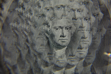 Thomas Jefferson from US 2 dollar banknote through kaleidoscope prism