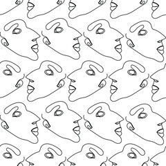 Elegant abstract seamless pattern with male faces drawn one line on white background. Fashion trend. Vector illustration.