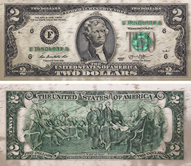 Obverse and reverse of 2 US dollar banknote