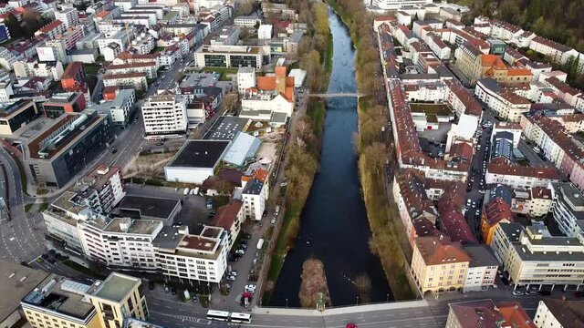 Luftaufnahme Enz in Pforzheim bei Sonnenuntergang