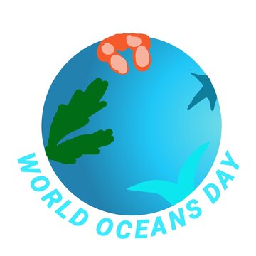 World oceans day with illustration earth and living marine