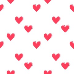 Seamless heart pattern hand painted with ink brush