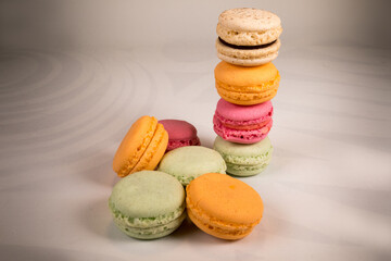 Colorful and tasty Macaron cakes. Small French cakes. Background