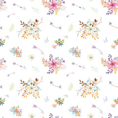Watercolor teepee floral pattern.