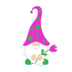 Gnome with flower. Vector illustration