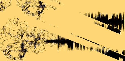 Illustration of a brain and sound waves on a yellow background