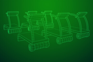 Treadmill machine. Gym and fitness equipment. Wireframe low poly mesh vector illustration.