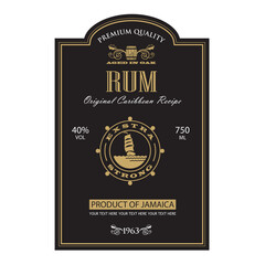template rum label with yacht and helm in retro style