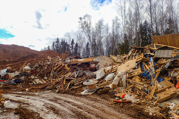 Illegal dumping of garbage in the forest. Landfill in nature. Environmental pollution. Illegal dump...