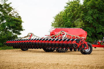 Large modern tractor for sowing grain. Agricultural machinery