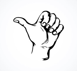 Hand pointing thumb to the side. Vector drawing