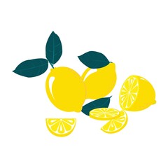 Lemon fruits and slices isolated on white background.