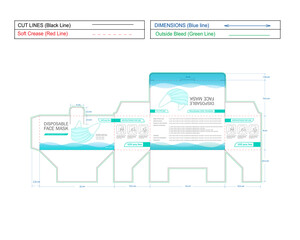 Print ready mask box, disposable face mask, mask box packaging design, dieline template