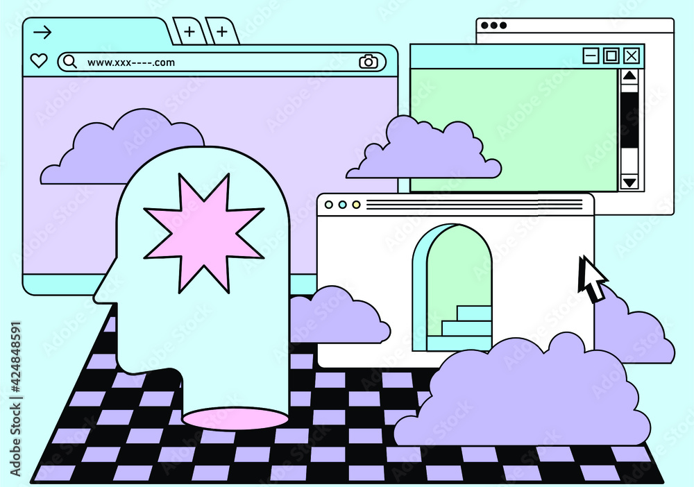 Aufkleber Retro vaporwave desktop with message boxes and user interface elements. A conceptual illustration of website and application programming.