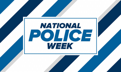 Fototapeta premium National Police Week in May. Celebrated annual in United States. In honor of the police hero. Police badge and patriotic elements. Officers Memorial Day. Poster, card, banner. Vector illustration