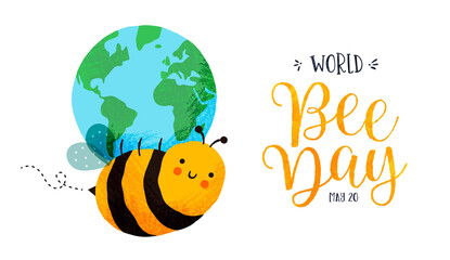 World Bee Day cute planet earth cartoon banner