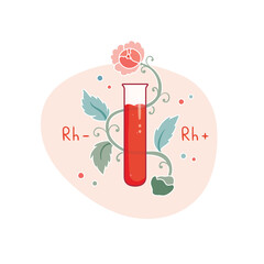 Illustration with blood test-tube and sprout of flower