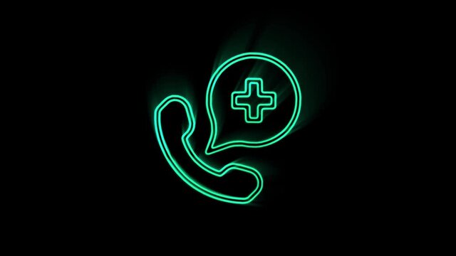 Call medical on neon sign. Night bright advertisement. Motion graphics.