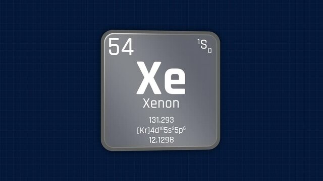 Xenon or Xe Element Periodic Table Animation on Grid Background and Green Screen