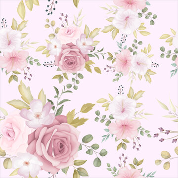 Beautiful floral seamless pattern with dusty pink flower
