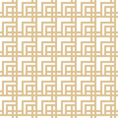 Golden geometric seamless pattern. Vector abstract texture with squares, lines, grid, net, lattice. Simple modern gold and white background. Stylish luxury ornament. Repeat design for decor, print