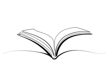 Opened book icon logo. Continuous one line drawing