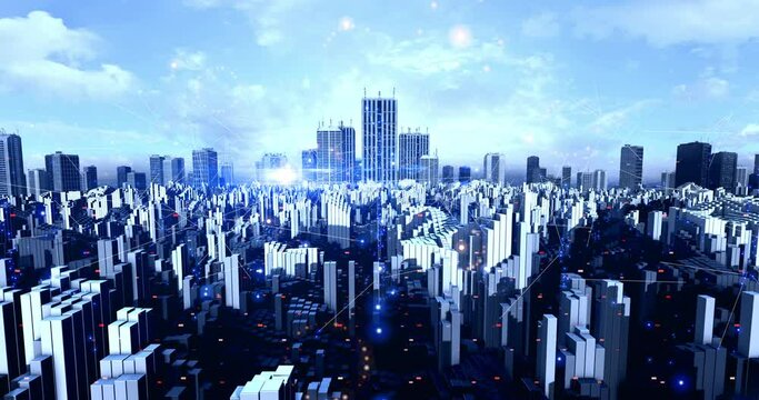 Industrialized Futuristic Modern City Covered By High Speed Network. Big Data And Artificial Intelligence. Technology And Business Related 4K CG Animation.