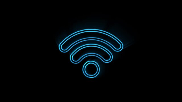 Wifi on neon sign. Night bright advertisement. Motion graphics.