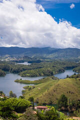 Obraz premium Aerial view of Guatape (Penol) dam lake in Colombia