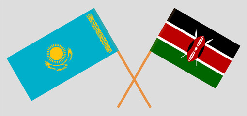 Crossed flags of Kazakhstan and Kenya. Official colors. Correct proportion