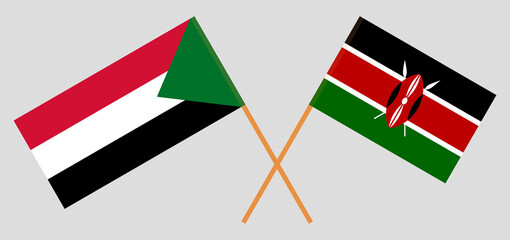 Crossed flags of the Sudan and Kenya. Official colors. Correct proportion