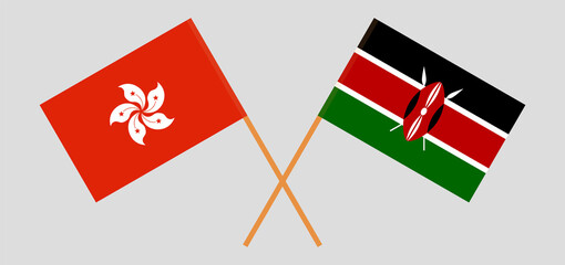 Crossed flags of Hong Kong and Kenya. Official colors. Correct proportion