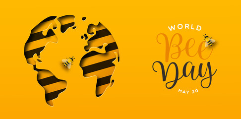 World Bee Day paper cut earth planet banner