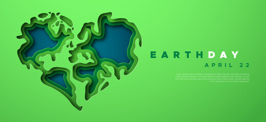 Earth day paper cut earth love web template