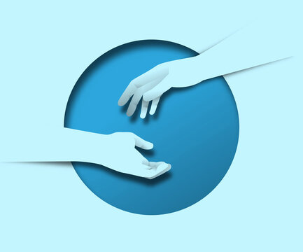 Two friend hand helping together paper cut concept