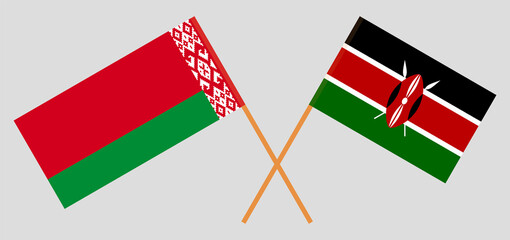 Crossed flags of Belarus and Kenya. Official colors. Correct proportion