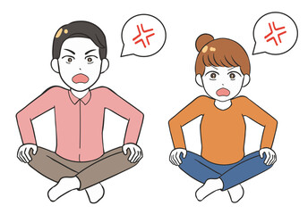 あぐらをかく　怒鳴る　男女