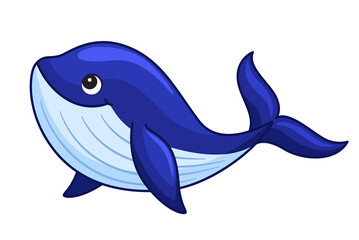 Cute cartoon whale isolated on white background. Children vector illustration.