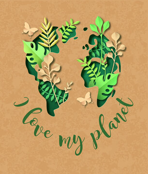 I love my planet green paper cut plant leaf world