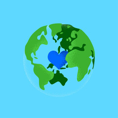 Green earth planet heart inside cartoon concept