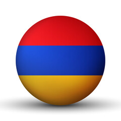 Glass light ball with flag of Armenia. Round sphere, template icon. Armenian national symbol. Glossy realistic ball, 3D abstract vector illustration highlighted on a white background. Big bubble
