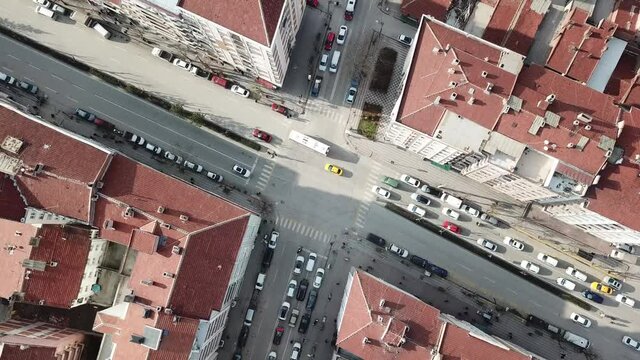 Aerial view of intersection at the city center.