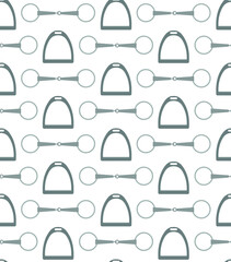 Vector seamless pattern of flat horse equestrian bit snaffle and stirrup isolated on white background