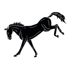 Vector hand drawn doodle sketch black horse kicking isolated on white background