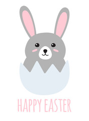 Vector flat hand drawn doodle easter rabbit in egg shell isolated on white background
