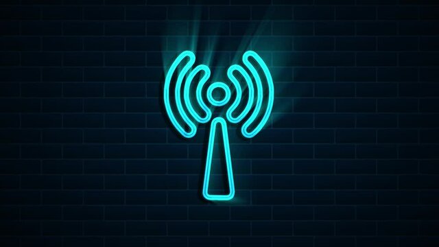 Wifi and network on neon sign. Night bright advertisement. Motion graphics.