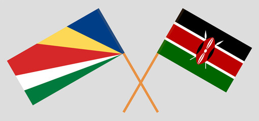 Crossed flags of Seychelles and Kenya. Official colors. Correct proportion
