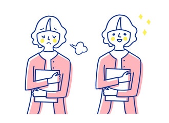 書類を抱き抱える若い女性　2表情