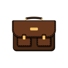 Brown leather briefcase of a businessman. Color vector illustration in a flat outline style. White isolated background.