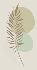Naklejka premium Illustration with fern in warm beige colors. Vector illustration of a trendy contemporary tropical leaf. Instagram template.